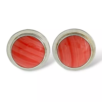 Vintage Mexico Taxco TS-14 Sterling Silver 925 Round Red Coral Clip On Earrings • $47.20