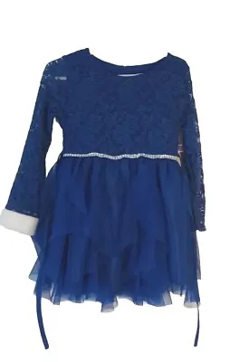 Dollie & Me Girls Top/Dress SZ 5  Blue Lace Chiffon Faux Fur & Silver Trim EUC • $10.95