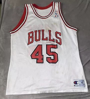 Michael Jordan Chicago Bulls #45 Champion Athletic Home White Jersey Size 48 • $55