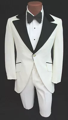 Men's Vintage White Tuxedo Jacket Morning Coat Cutaway With Pants 1970s 38L 30W • $98.99