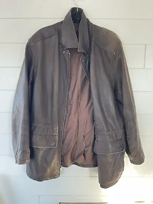 Vintage Brown J&M 3/4 Length Men Leather Coat Small • $110
