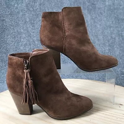 Merona Boots Womens 8.5  Casual Tassel Ankle Booties Heels Brown Fabric Zipper • $25.99