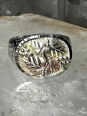 Black Hills Gold Ring Onyx Leaf  Band Size 10 Sterling Silver Women Men • $138