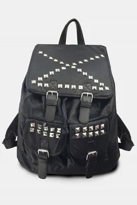 £27.99 • Buy Emo Faux Leather  Studded Bag Backpack School College X Marks The Spot