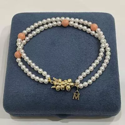 MIKIMOTO Bracelet Akoya Pearl3.3mm Coral 5.5mm 18K Approx19cm From Japan RARE!! • $3190.23