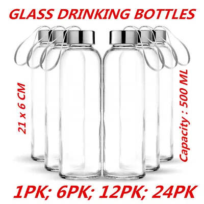 $12.95 • Buy 500ml Large Glass Water Sports Bottle Ribbon Handle Juice Milk Beverage Storage