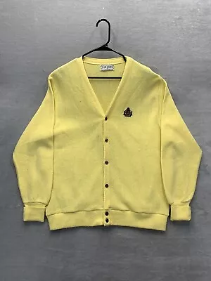 Vintage Izod Cardigan Sweater Yellow Button Up VNeck Acrylic Made USA Mens Sz XL • $19.99