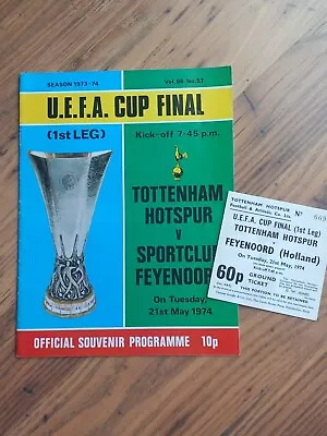 1974 UEFA Cup Final Programme & Ticket - Tottenham Hotspur / Spurs Vs Feyenoord • £29.95