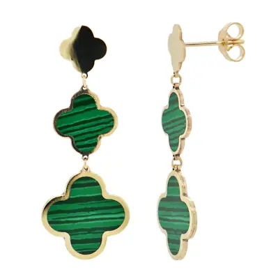 14kt Italian Yellow Gold Triple Clover Dang Earrings In Variety Of Gems #E70-E80 • $360