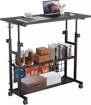 Laptop Storage For Small Spaces Mobile Rolling Computer Table On Wheels Couch • $72.82