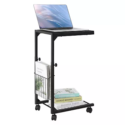 Adjustable C Table Side Table Bedroom Rolling End Table W/ Storage Basket Shelf • $21.90