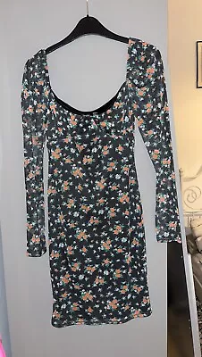 Nasty Gal Womens Black Floral Mesh Long Sleeve Mini Dress  Size 10 • £4