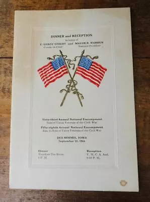 GAR CIVIL WAR VETERAN REUNION Dinner & Reception Program DES MOINES IOWA ~1944~ • $29.99