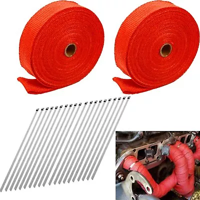 2 Roll X 2  50FT Red Exhaust Wrap Manifold Header Fiberglass Heat Wrap Tape • $23.79