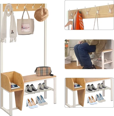 $68.59 • Buy Entryway Coat Rack Shoe Bench Hall Tree With Storage Bench Entryway Organizer US