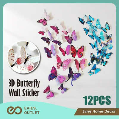 $3.99 • Buy 12 Pcs 3D Butterfly Wall Decals Removable Sticker Kids Art Nursery Decor Megnets
