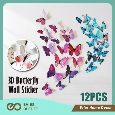 12 Pcs 3D Butterfly Wall Decals Removable Sticker Kids Art Nursery Decor Megnets • $3.99