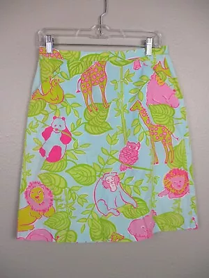 Lilly Pulitzer Skirt Size 2 Blue Green Vtg Zoo Animals Giraffe Panda Monkey • $16.49