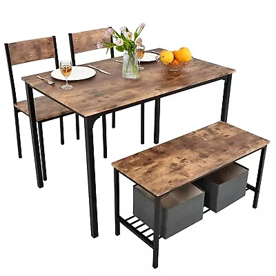 Modern Dining Table And Chairs Set 2xChairs 1xBench Metal Frame Kitchen Home Bar • £99.99