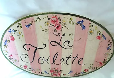 “LA TOILETTE” Oval Plaque/Sign Wood French/Cottage Florals/Stripes 10  X 15  NEW • $15