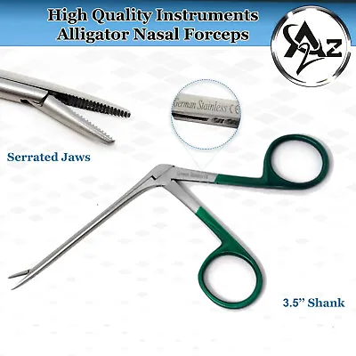 New German Hartman Alligator Micro Nasal Forceps 3.5 Green Rings Ent Instruments • $10.99