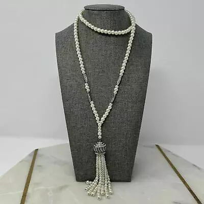 Vintage Pearl Lariat Tassel Necklace • $16.50