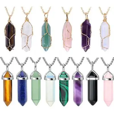 Crystal Gemstone Necklaces Energy Healing Hexagonal Stone Pendant For Women Men • $7.99