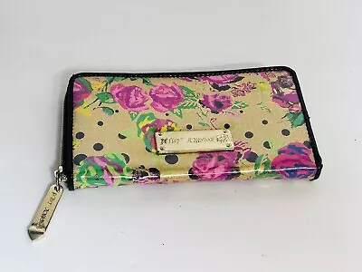 Betsey Johnson Vinyl Zip Around Wallet Gold Floral • $22.50