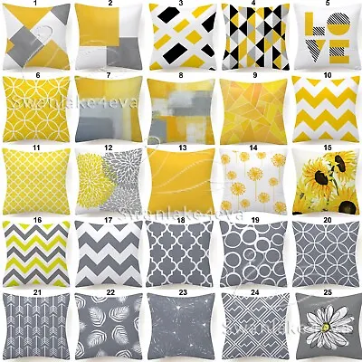 Yellow And Grey Geometric Shape Cushion Covers Short Plush Pillowcase 45 X 45 Cm • £3.99