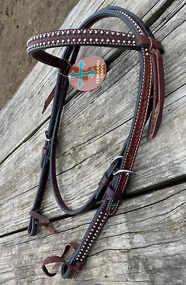 Weaver Basket Tooled / Spotted Dark Oil Leather Western Headstall • $39