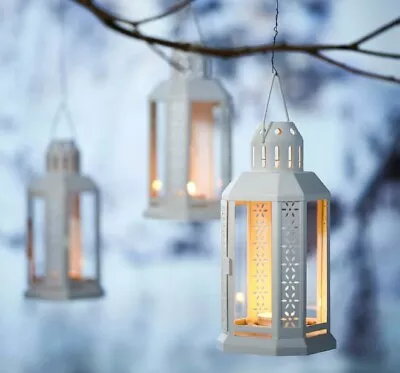 3× Ikea ENRUM Lantern For Tealight In/outdoor White 22 Cm Garden Patio Summer • £16.98