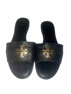 Tory Burch Everly Calf Leather Gold Logo Slide  Size 10 • $29.96