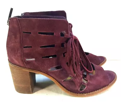 Vince Camuto Burgundy Leather Open Toe Booties Lace And Zip Size 6.5 M • $24.65