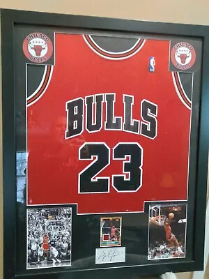 Michael Jordan Framed Chicago Bulls Jersey Card Auto Reprint Last Dance • $185