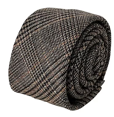 Brown Tweed Wool Plaid Check Mens Neck-tie By Frederick Thomas Ties • £15.99