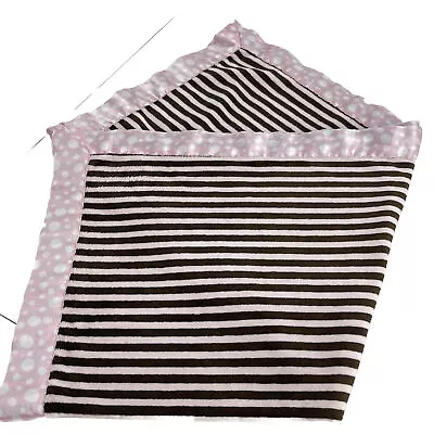 My Blankee Blanket Baby 30  X 35  Pink Brown Stripe Polka Dot Minky Satin Trim • $24.98