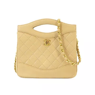 CHANEL Matelasse 2way Hand Shoulder Bag Leather Beige Vintage Purse 90223069 • $3141.89