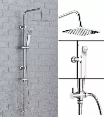 £31.49 • Buy Stainless Steel Dual 2 Mixer Shower Heads Rainfall Rail Hose Riser Kit Valve Set