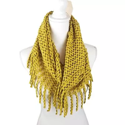 LIB Magic Scarf Mustard Yellow Infinity Fringe Neck New York Boho Festival • $10.39