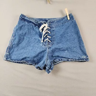 Vintage OP Ocean Pacific Denim Shorts Womens 11 Mid Rise Skater Surf  Tie Front • $25