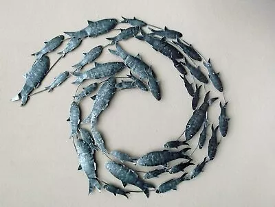 Contemporary Black Silver Fish Shoal Metal Wall Art Large Hand Made Fish Circle  • £74.50