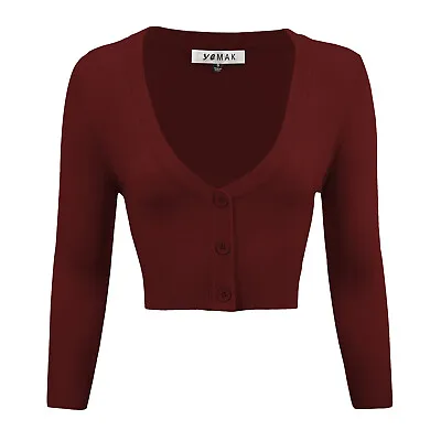 YEMAK Women's Cropped Bolero 3/4 Sleeve Button-Down Cardigan Sweater CO129(S-XL) • $18.57