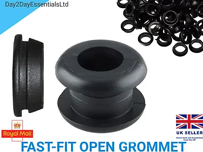 Cable Grommet Fast-Fit Open Grommet Rubber Wiring Open Hole 20mm 25mm Black PVC • £1.99