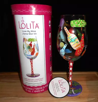 Lolita 2022 My Wine Open Before Christmas Hand Painted 15 Oz. Wine Glass New • £28.94