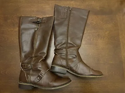 G By Guess Women's Medium Brown Wide Calf Tall Riding Boots Size 9.5 (Hertlez) • $0.99