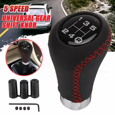 5 Speed Car Gear Stick Shift Knob Shifter Lever Leather Black Universal Manual • $17.99