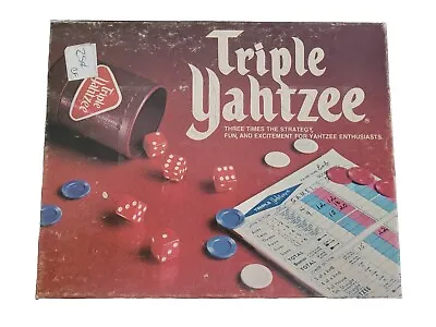 VTG Triple Yahtzee 1956 Game In Box #928 E.S Lowe Co. BOARD GAME Score Pads Dice • $17.95