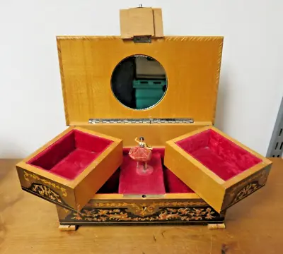 Vintage Jewellery Trinket Storage Musical Dancing Ballerina Wooden Marquetry Box • £9.99