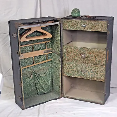 Antique VTG 1900s Hnry Likly Standing Wardrobe Steamer Trunk W Hangers Hat Mold • $145