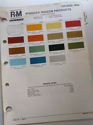 1976 DODGE TRUCKS Vtg. RM RINSHED-MASON Automotive Paint Chip Color Chart • $14.99